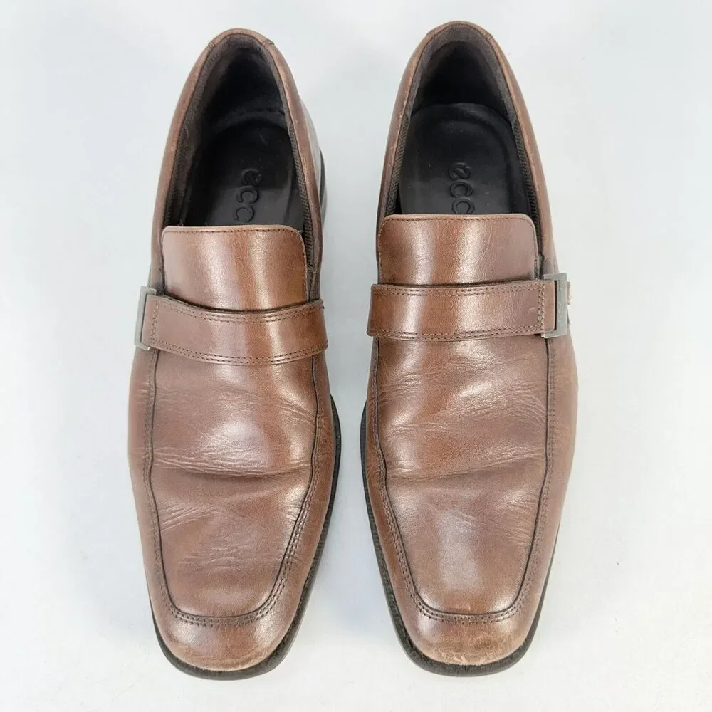 Ecco Men's Edinburgh Brown Leather Bicycle Toe Buckle Loafers EU 46 US 13